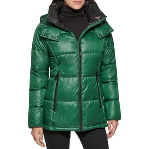 Kenneth Cole New York Womens Horizontal Zip Puffer JacketEmerald