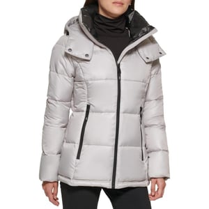 Kenneth Cole New York Womens Horizontal Zip Puffer JacketPearl