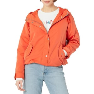 Levis Womens Hooded Peached Nylon Zip Front Rain JacketPlus Size Cherry Tomato