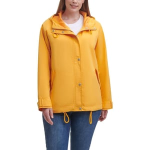 Levis Womens Hooded Peached Nylon Zip Front Rain JacketPlus Size Kumquat