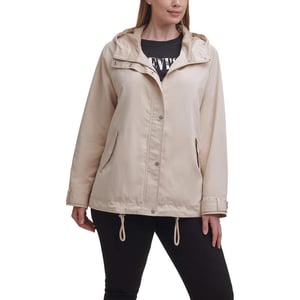 Levis Womens Hooded Peached Nylon Zip Front Rain JacketPlus Size Sand