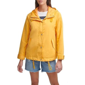 Levis Womens Hooded Peached Nylon Zip Front Rain JacketStandard Kumquat