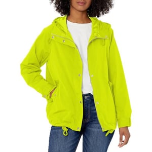 Levis Womens Hooded Peached Nylon Zip Front Rain JacketStandard Lime Punch