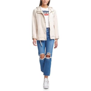 Levis Womens Hooded Peached Nylon Zip Front Rain JacketStandard Sand