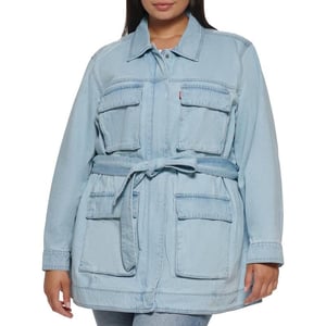 Levis Womens Midweight Cotton Belted Shirt JacketPlus Size Light Wash Denim