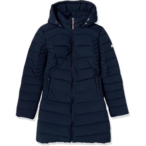 TOMMY HILFIGER Women Hooded Solid Zip Up Long Packable Jacket Navy LargeTOMMY HILFIGER Women Hooded Solid Zip Up Long Packable Jacket Navy Large