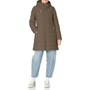 TOMMY HILFIGER Women Solid Puffer Untrimmed Hood Long JacketJuniper