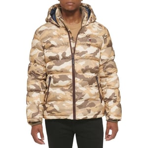 Tommy Hilfiger Mens Hooded Puffer JacketKhaki Camo