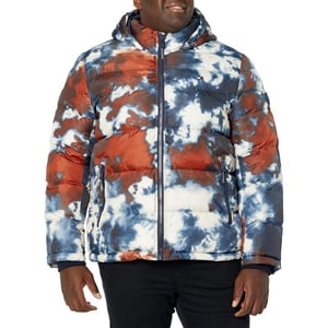 Tommy Hilfiger Mens Hooded Puffer JacketNavyOrange Tie Dye