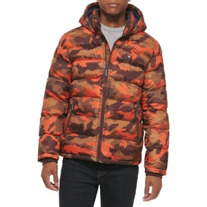 Tommy Hilfiger Mens Hooded Puffer JacketOrange Camo