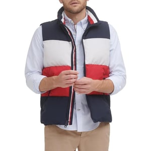 Tommy Hilfiger Mens Quilted Stand Collar Vest MidnightIceRed SmallTommy Hilfiger Mens Quilted Stand Collar Vest MidnightIceRed Small