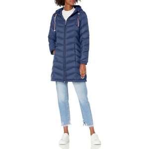 Tommy Hilfiger Womens Mid Length Chevron Quilted Packable Down JacketTommy Hilfiger Womens Mid Length Chevron Quilted Packable Down Jacket