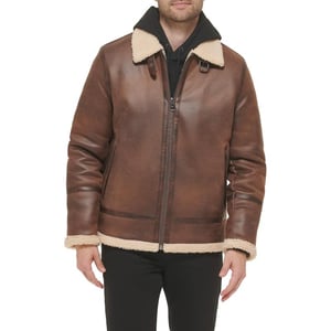 imageCalvin Klein Mens Faux Leather Jacket Men  Bomber Jacket with Shearling LiningShearling Lined Brown