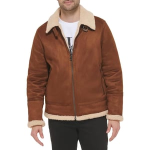 imageCalvin Klein Mens Faux Leather Jacket Men  Bomber Jacket with Shearling LiningShearling Lined Cognac