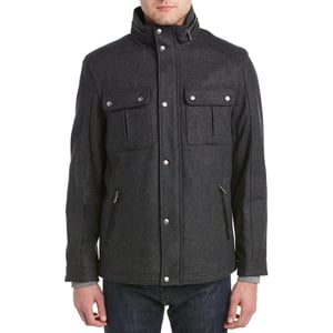 imageCole Haan Mens Wool Melton Stand Collar Jacket with Patch PocketsCharcoal