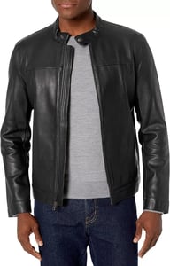 imageCole Haan Mens Bonded Leather Moto JacketBlack