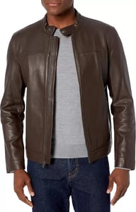 imageCole Haan Mens Bonded Leather Moto JacketDark Brown