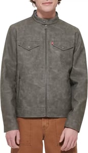 imageLevis Mens Faux Leather Racer JacketLight Grey Nubuck