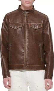 imageLevis Mens Faux Leather Racer JacketSaddle