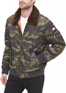 imageTommy Hilfiger Mens Tommy Hilfiger Mens Laydown Removable Pile Collar Officer JacketCamo W Flag Patch