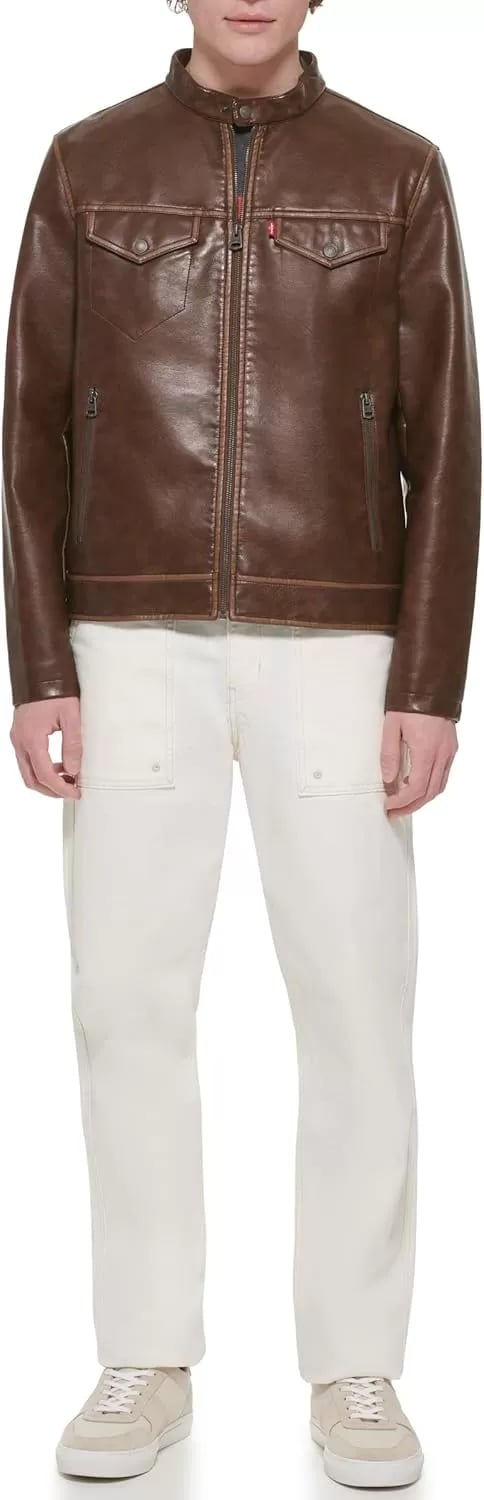 imageLevis Mens Faux Leather Racer JacketSaddle