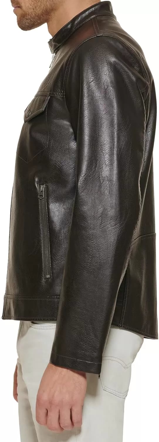 imageLevis Mens Faux Leather Racer JacketDark Brown