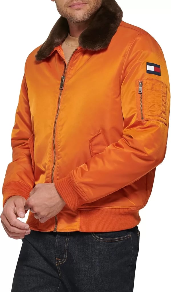 imageTommy Hilfiger Mens Tommy Hilfiger Mens Laydown Removable Pile Collar Officer JacketOrange