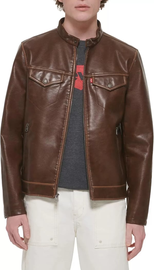 imageLevis Mens Faux Leather Racer JacketSaddle