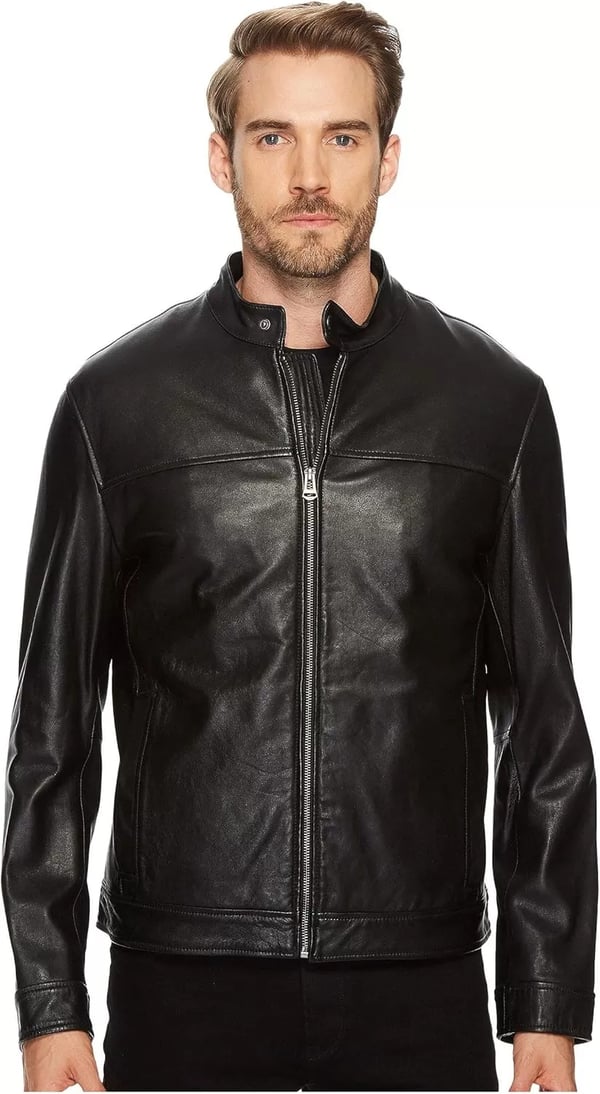 imageCole Haan Mens Bonded Leather Moto JacketBlack