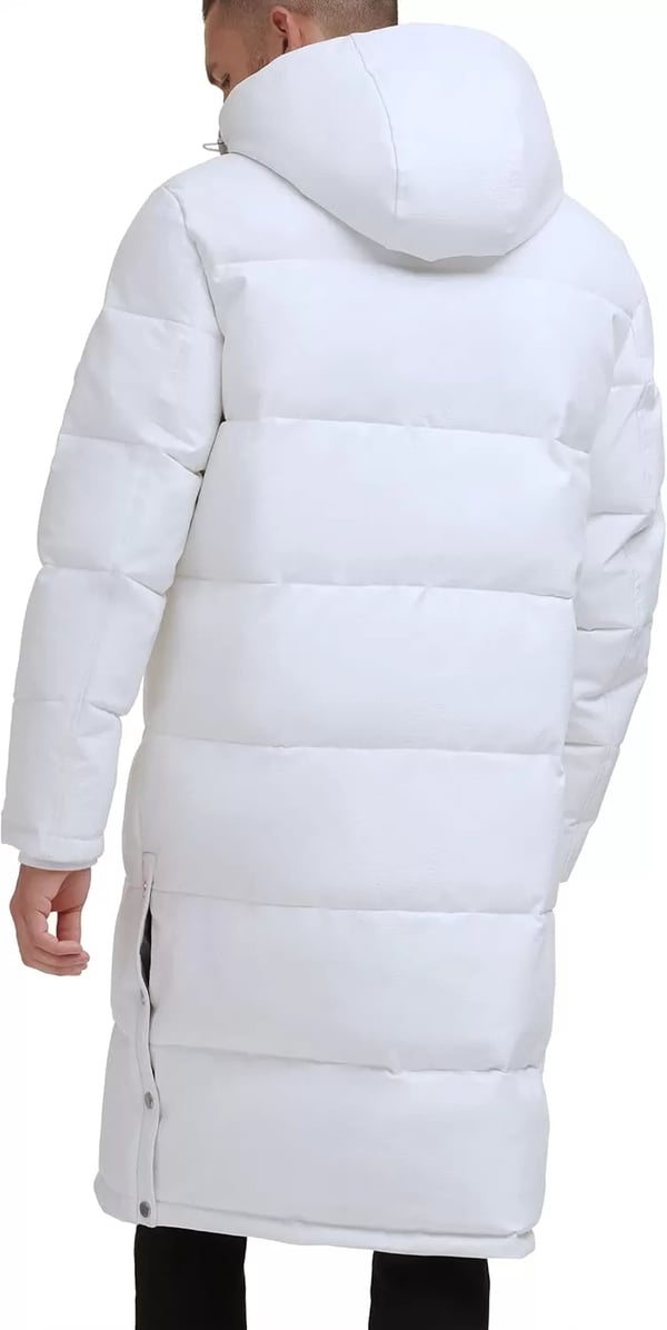 imageDKNY Mens Faux Leather Long Quilted Fashion CoatWhite