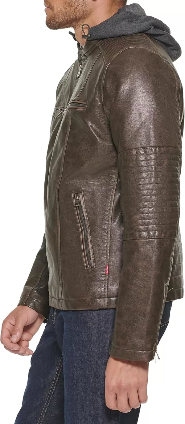 imageLevis mens Faux Leather Racer JacketDeep Brown Cow Hooded