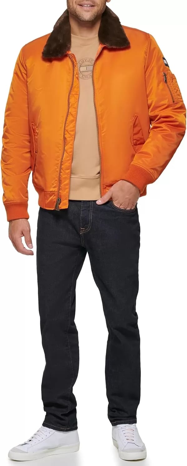 imageTommy Hilfiger Mens Tommy Hilfiger Mens Laydown Removable Pile Collar Officer JacketOrange