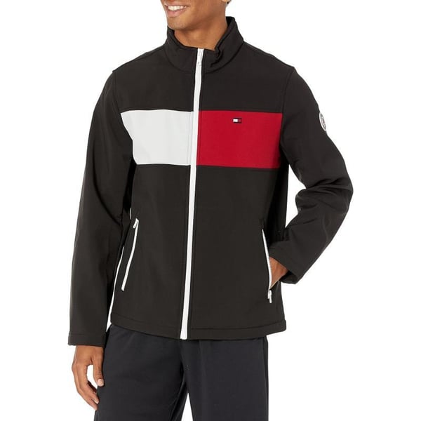 Tommy Hilfiger Mens Active Soft Shell JacketBig amp Tall BlackTwo Tone Flag