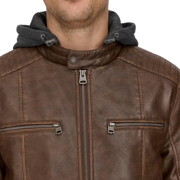 imageLevis mens Faux Leather Racer JacketSaddle Two Tone Hooded