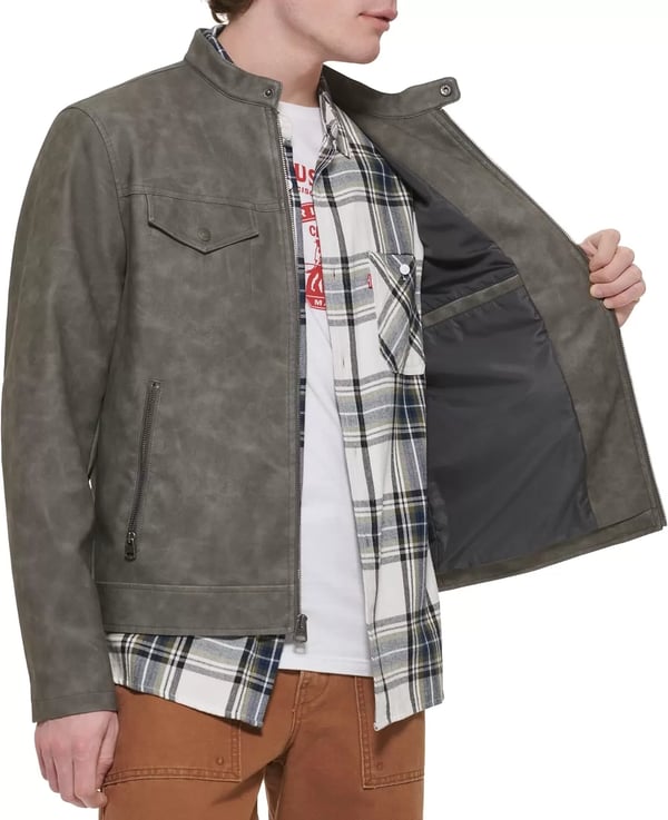 imageLevis Mens Faux Leather Racer JacketLight Grey Nubuck