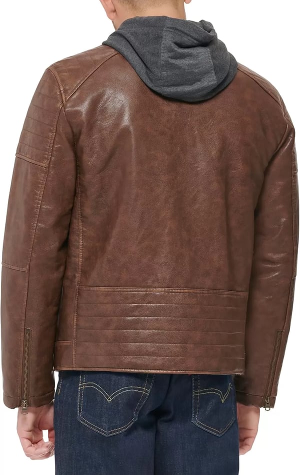 imageLevis mens Faux Leather Racer JacketSaddle Modern Hooded