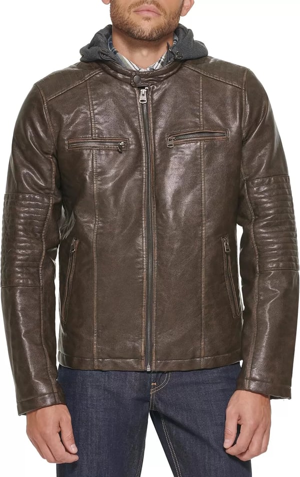 imageLevis mens Faux Leather Racer JacketDeep Brown Cow Hooded