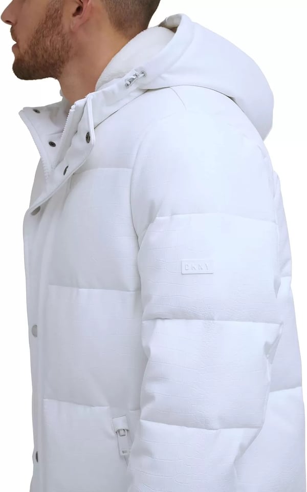 imageDKNY Mens Faux Leather Long Quilted Fashion CoatWhite