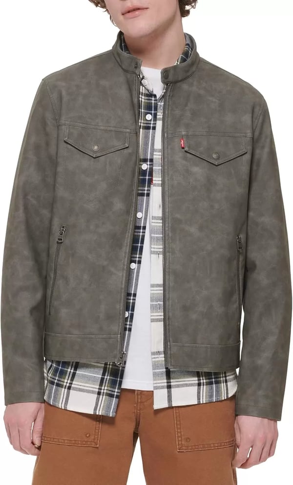 imageLevis Mens Faux Leather Racer JacketLight Grey Nubuck