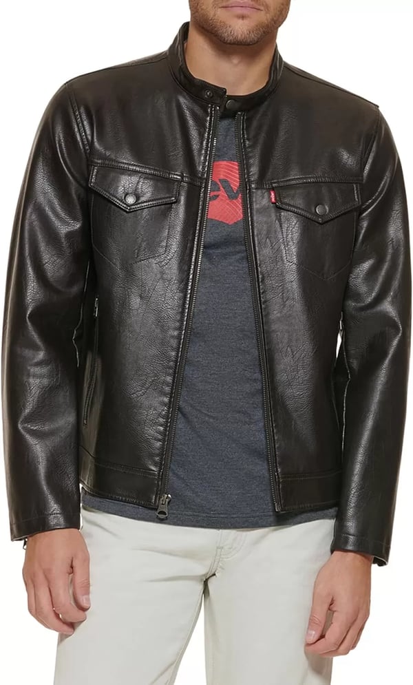 imageLevis Mens Faux Leather Racer JacketDark Brown