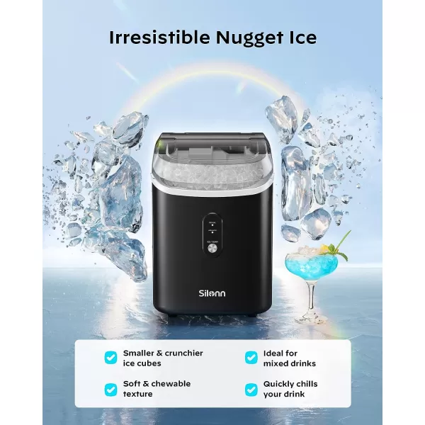 imageNugget Countertop Ice Maker  Silonn Chewable Pellet Ice Machine with SelfCleaning Function 33lbs24H Sonic Ice Makers for Home Kitchen Office BlackBlack