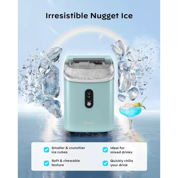imageNugget Countertop Ice Maker  Silonn Chewable Pellet Ice Machine with SelfCleaning Function 33lbs24H Sonic Ice Makers for Home Kitchen Office BlackGreen