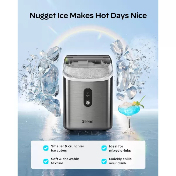 imageNugget Countertop Ice Maker  Silonn Chewable Pellet Ice Machine with SelfCleaning Function 33lbs24H Sonic Ice Makers for Home Kitchen Office BlackStainless Steel33lbs