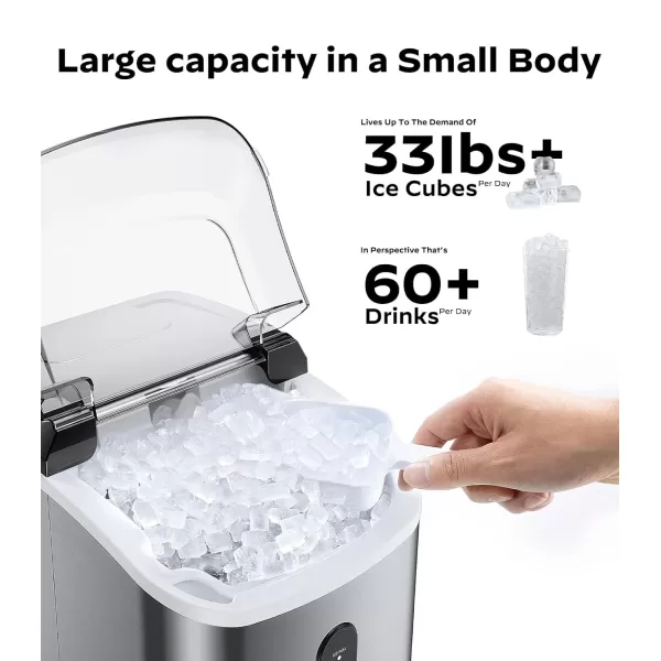 imageNugget Countertop Ice Maker Silonn Chewable Pellet Ice Machine with SelfCleaning Function 33lbs24H Portable Ice Makers for Home Kitchen Office GreenStainless Steel