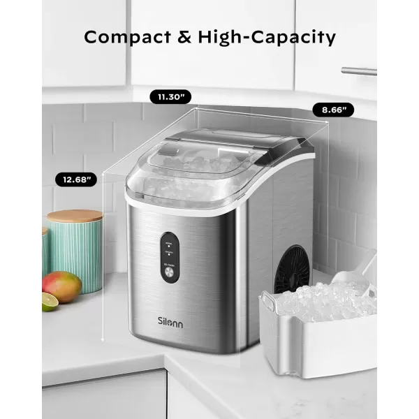 imageNugget Countertop Ice Maker Silonn Chewable Pellet Ice Machine with SelfCleaning Function 33lbs24H Portable Ice Makers for Home Kitchen Office Stainless SteelStainless Steel