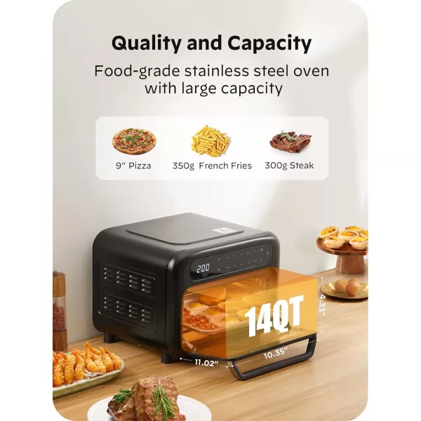 imageSilonn Air Fryer Oven 2in1 Smart Air Fryer Toaster Oven Combo 14QT Stainless Steel Air Fryer Oven with Digital Countertop Natural Convection Roast Bake Black14QT