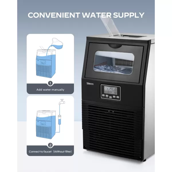 imageSilonn Commercial Ice Maker Creates 150lbs in 24H 33lbs Ice Storage Capacity Stainless Steel Freestanding Ice Maker Machine with Auto SelfCleaning for Home Office Bar Parties SLIM12T84lbs