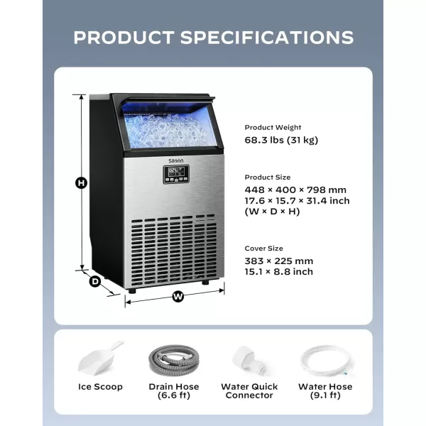 imageSilonn Commercial Ice Maker Creates 150lbs in 24H 33lbs Ice Storage Capacity Stainless Steel Freestanding Ice Maker Machine with Auto SelfCleaning for Home Office Bar Parties SLIM12T150lbs