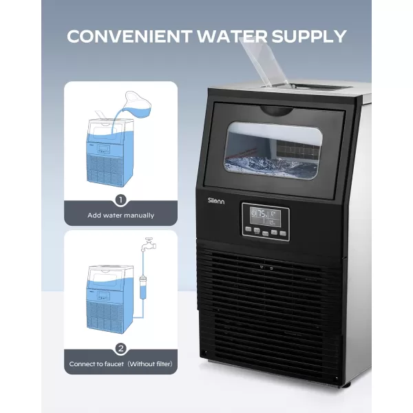 imageSilonn Commercial Ice Maker Machine 90lbs24H with 30lbs Bin Full Heavy Duty Stainless Steel Construction SelfCleaning Clear Cube for Home Bar Include Connection Hose Scoop90 LBS24H