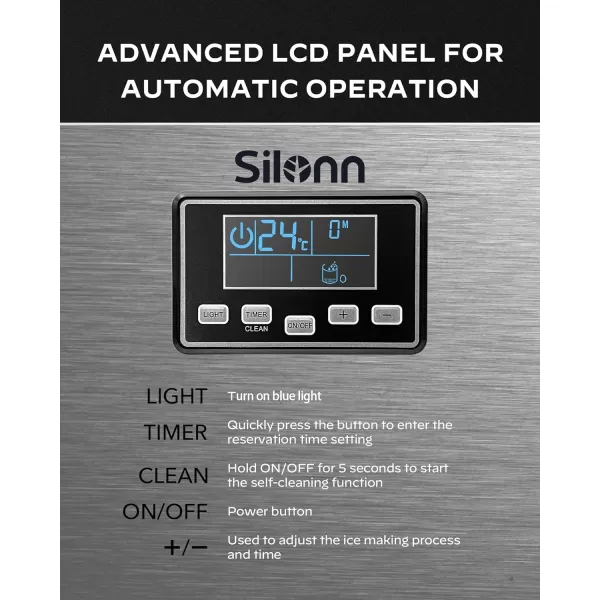 imageSilonn Commercial Ice Maker Machine 90lbs24H with 30lbs Bin Full Heavy Duty Stainless Steel Construction SelfCleaning Clear Cube for Home Bar Include Connection Hose Scoop270 LBS24H